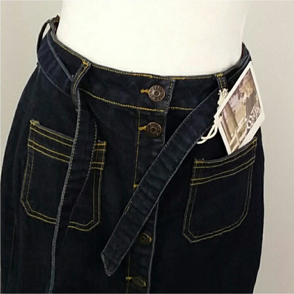 Cello Jeans Blue Tie Belt Button Down Denim Midi Jean Skirt NWT - Picture 5 of 13